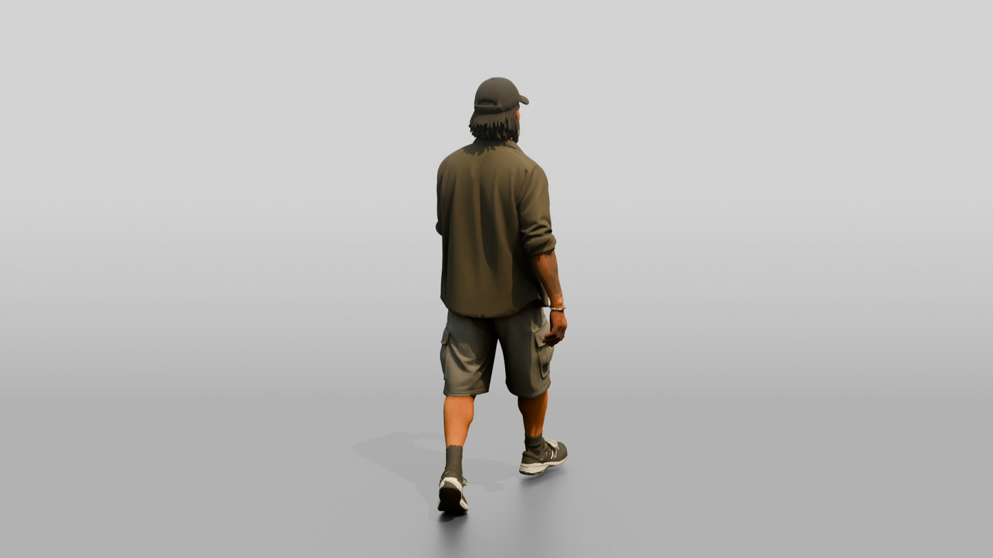 African-American Man Walking the Boardwalk in Casual Shirt