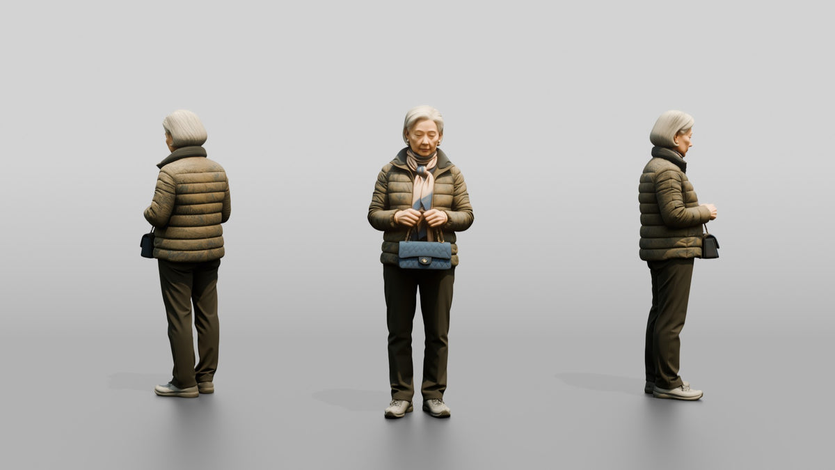 Elderly Chinese Woman in Puffer Jacket - 3D character model