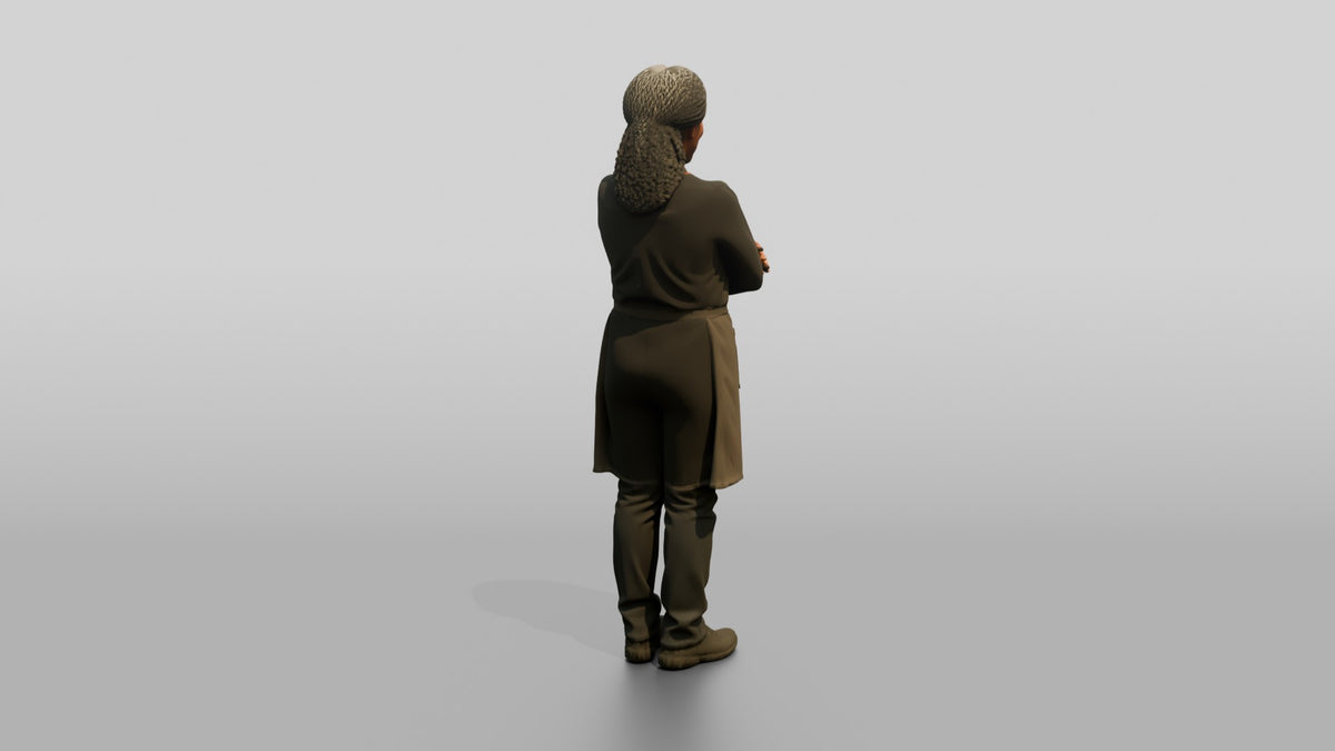 Senior Black Woman Barista Smiling Warmly - 3D character model, view 3
