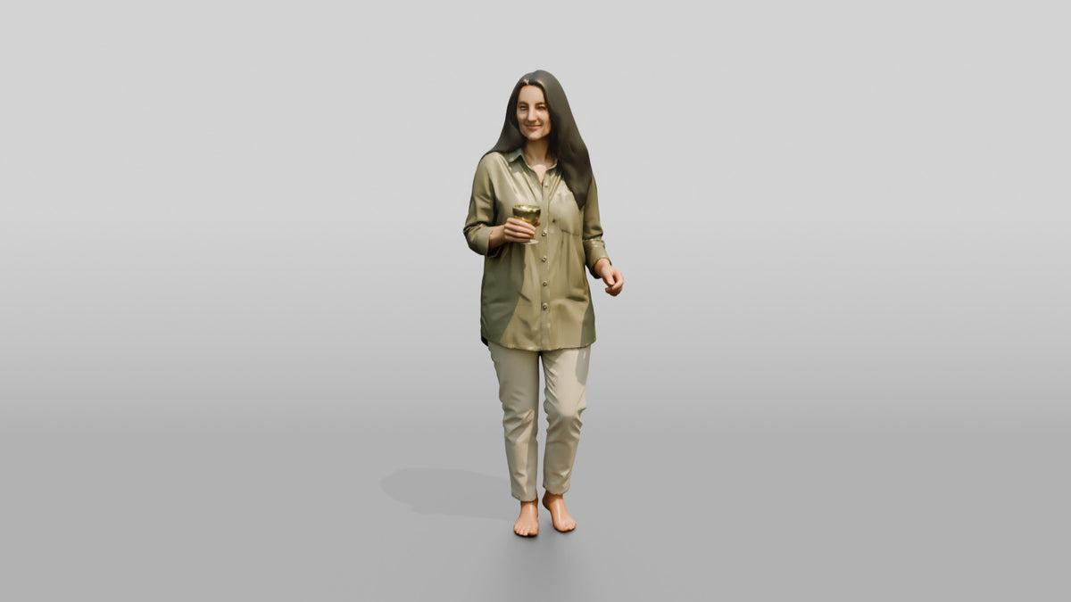 Woman Holding a Bottle in Olive - 3D character model, view 5