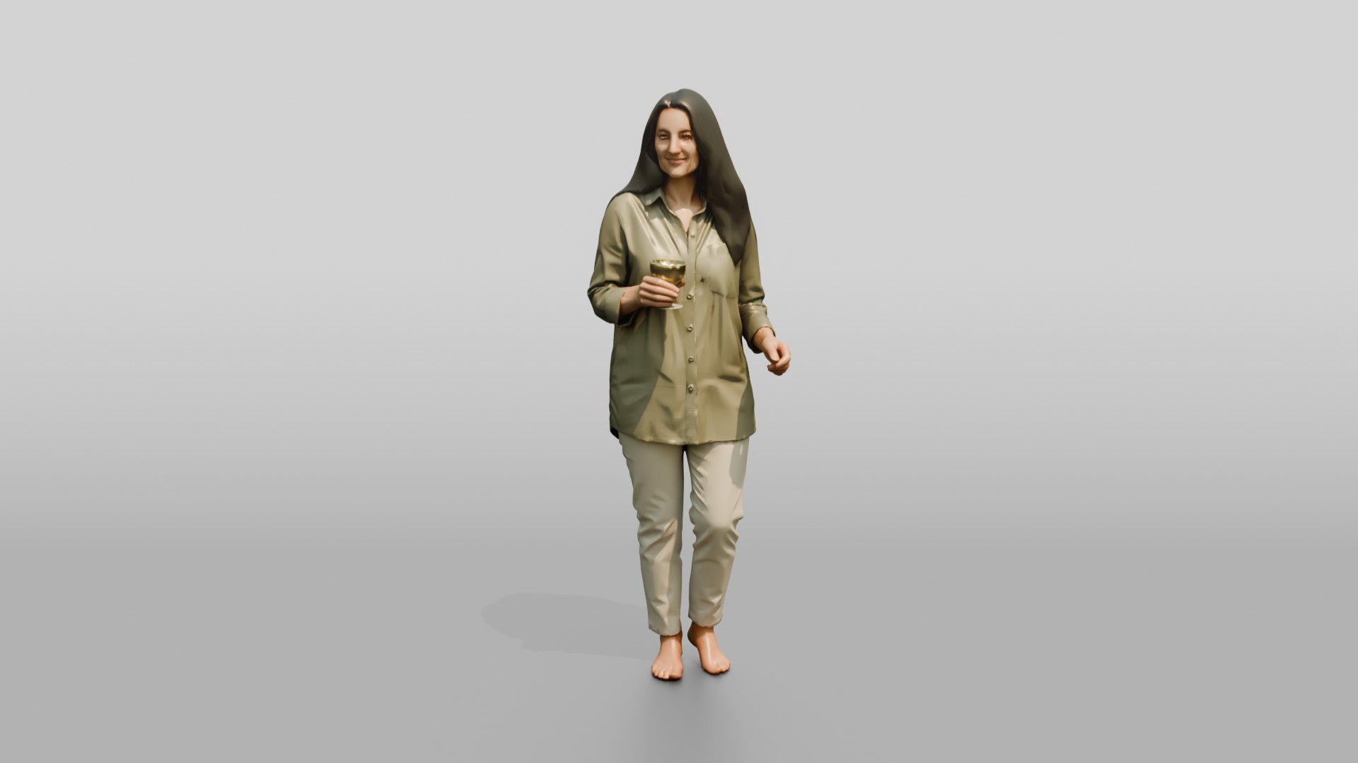 Woman Holding a Bottle in Olive
