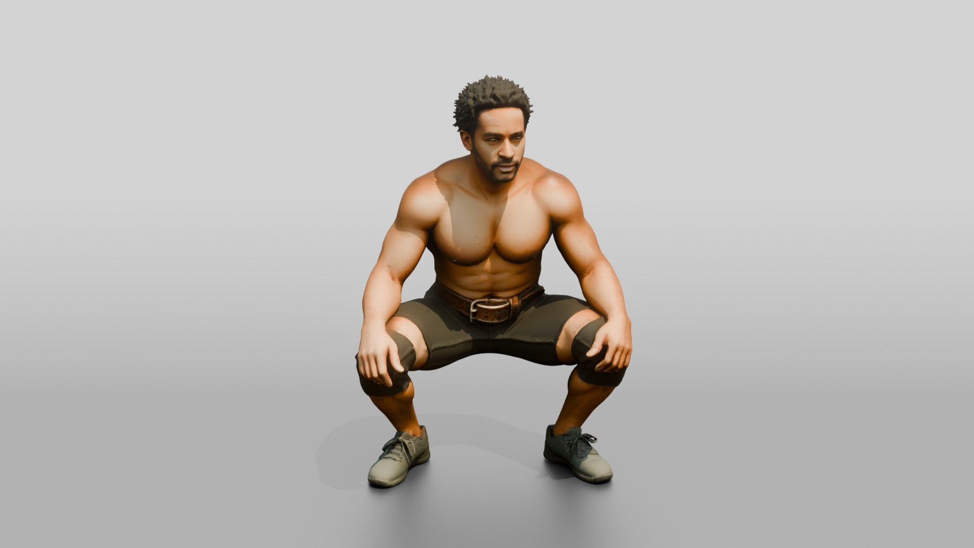 Man in Deep Squat Stance