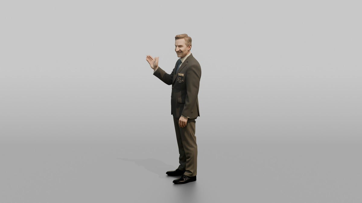 Receptionist Woman Gesturing Welcome With One Open Hand - 3D character model, view 4