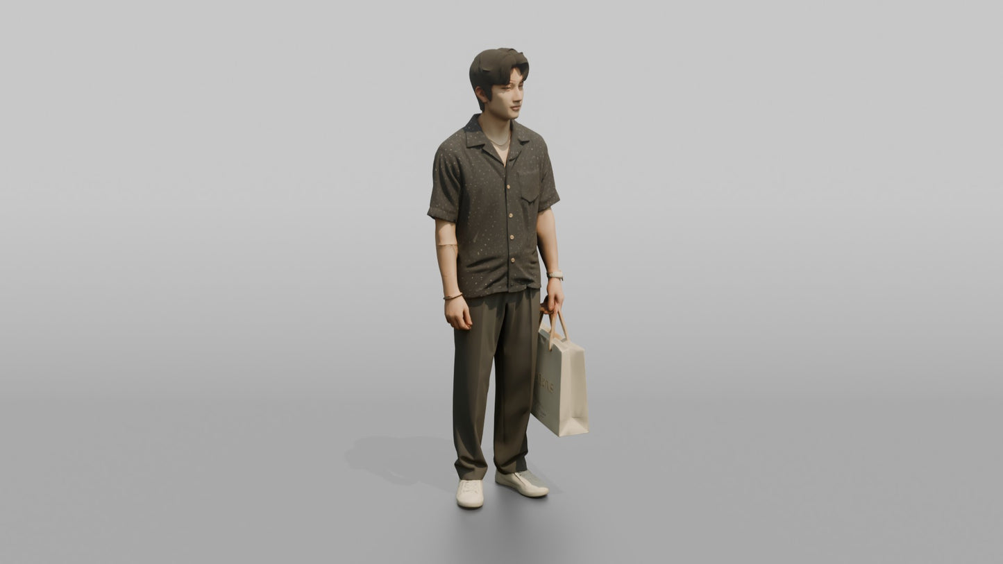 Vacationer Wearing Relaxed Camp Collar Shirt And Trousers