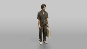 Vacationer Wearing Relaxed Camp Collar Shirt And Trousers - 3D character model, view 1