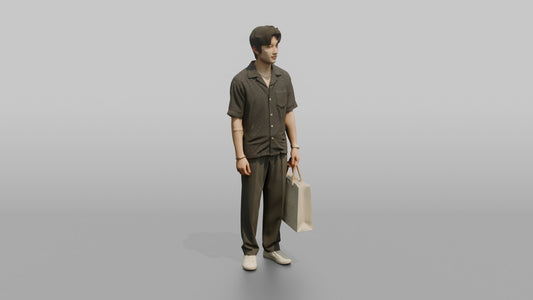 Vacationer Wearing Relaxed Camp Collar Shirt And Trousers - 3D character model, view 1