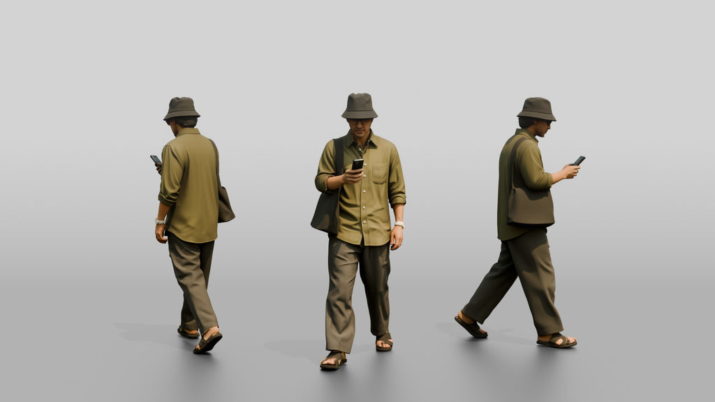 Man Checking Phone in Linen Shirt