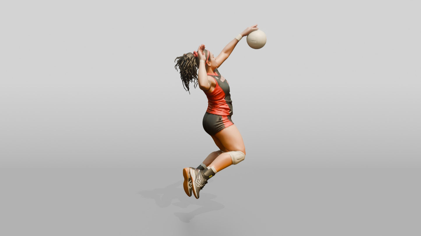 Hispanic Female Volleyball Player in Charcoal and Red Jersey