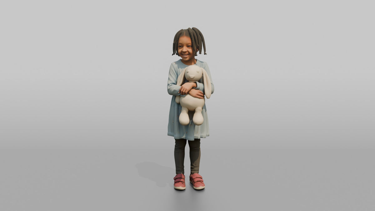 Daughter Holding A Stuffed Rabbit With Both Arms - 3D character model, view 4