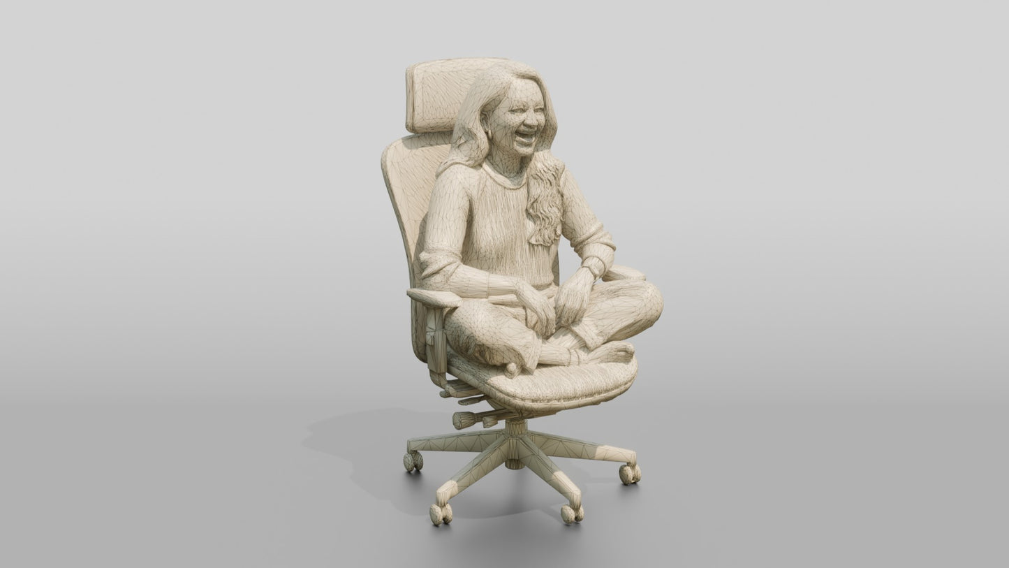 Woman Sitting Cross-Legged in an Office Chair
