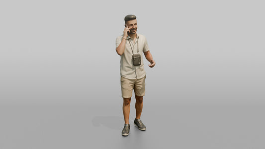 Vacationer Wearing Crisp White Shirt - 3D character model, view 1
