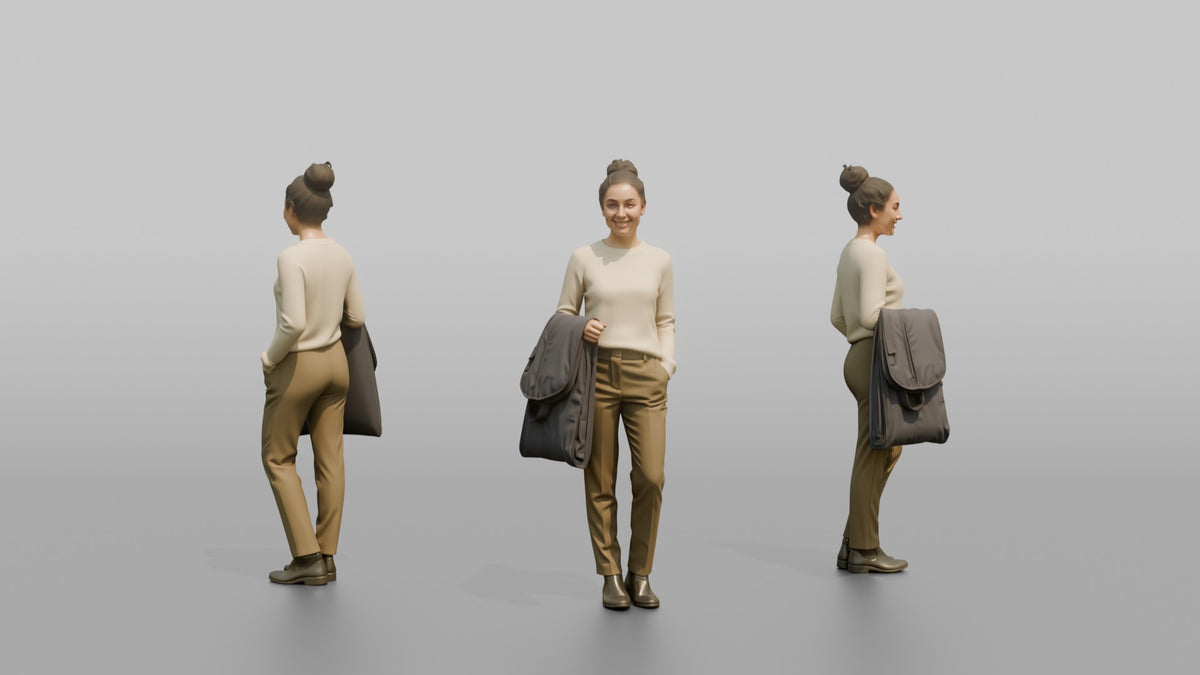 Woman Customer Carrying A Garment Bag Over One Arm - 3D character model, view 1