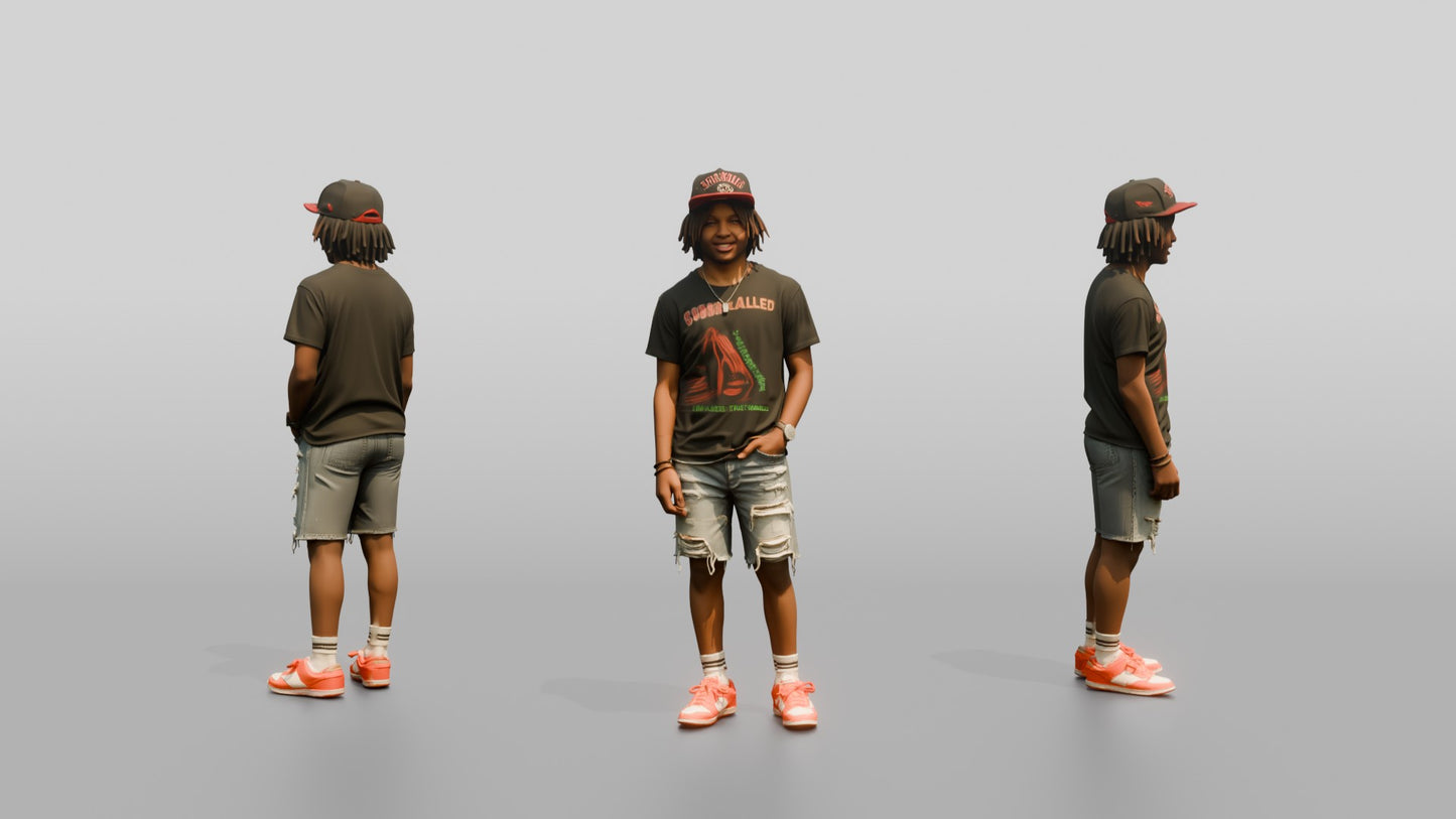 African-American Teen Boy in Vintage Streetwear