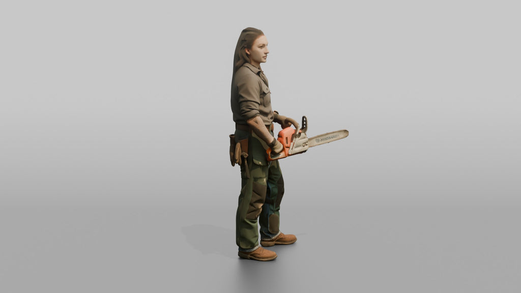 Farmer Holding Chainsaw Wearing Protective Chaps