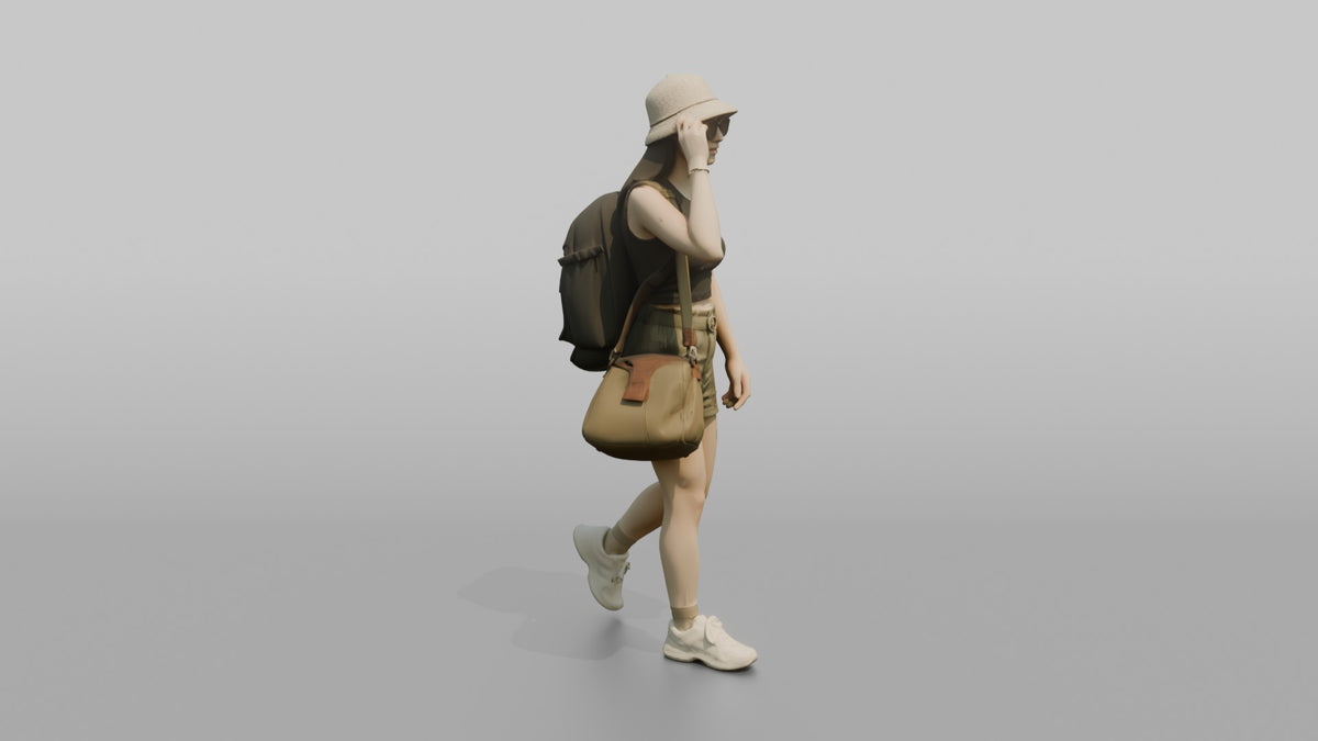 Traveler Putting On Sunglasses In Terminal - 3D character model, view 2
