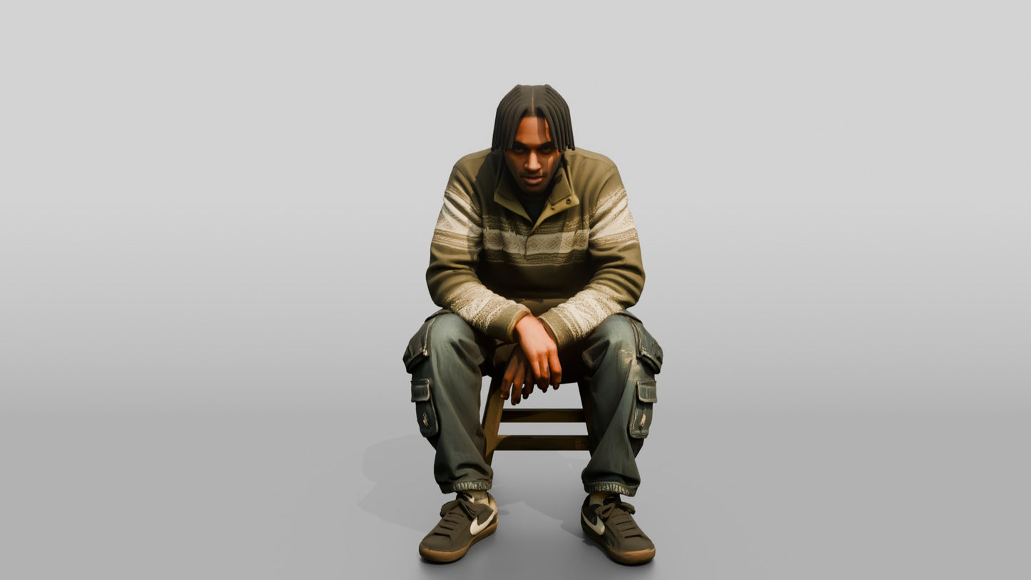 Skater Man Sitting on Stool