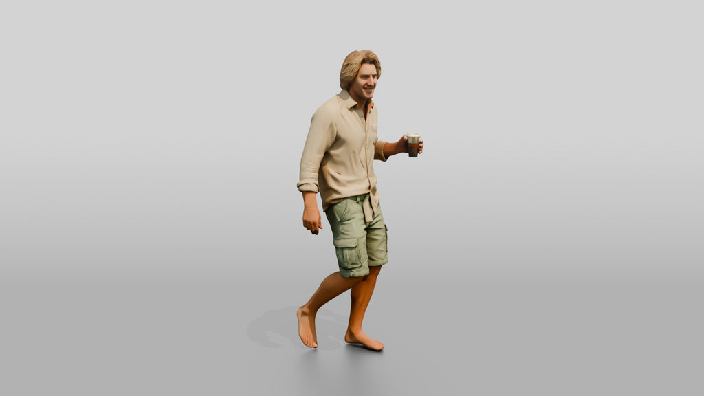 Man with a Drink in Linen Shorts
