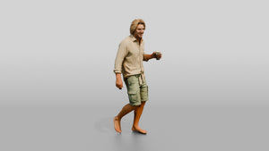 Man with a Drink in Linen Shorts - 3D character model, view 1