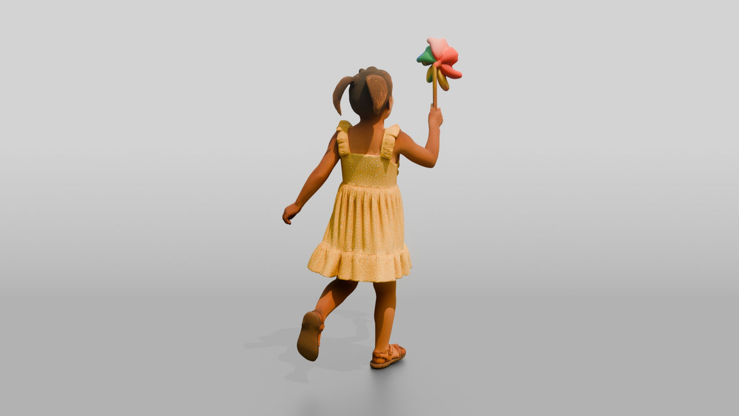 Petite Cypriot Girl Holding a Spinning Pinwheel