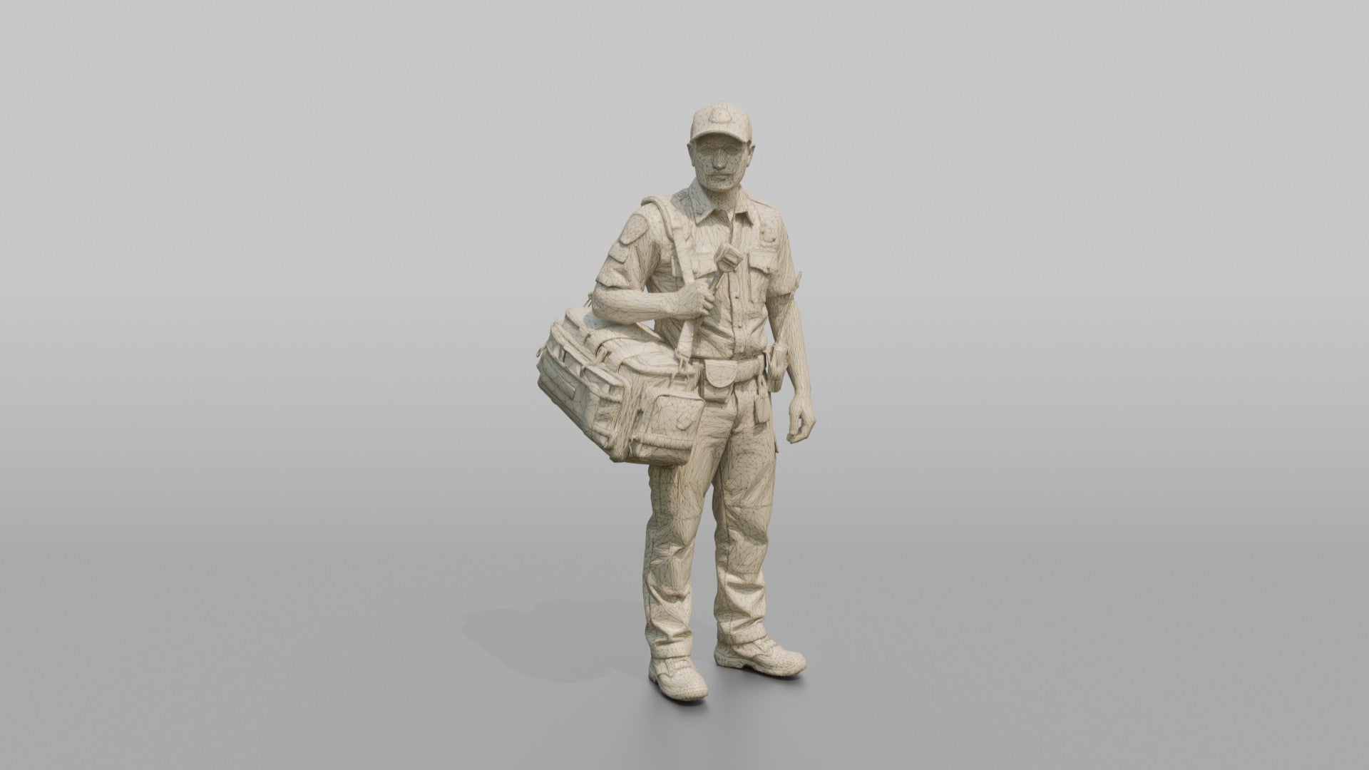 Firefighter Man Carrying a Bright Red Medical Emergency Trauma Bag
