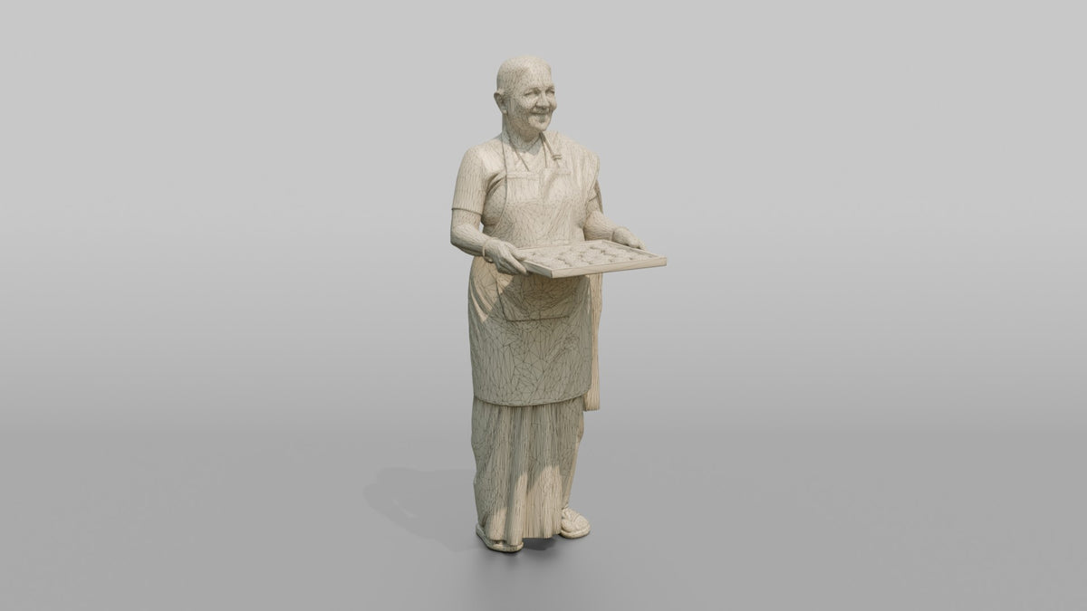 Grandmother Holding A Tray Of Freshly Baked Cookies - wireframe topology preview