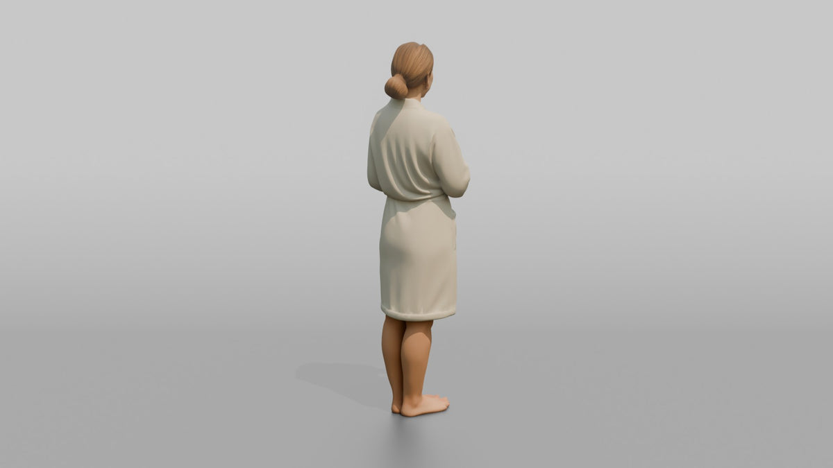 Spa Client Man Standing Holding A Folded Towel Against The Chest - 3D character model, view 3