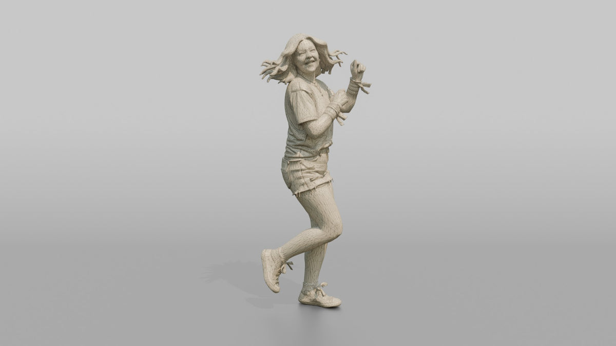 Patron Woman Dancing Energetically, Bright Colorful Wristbands Stacked - wireframe topology preview