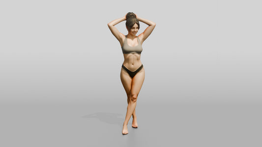 Woman in Black Two-Piece Swimsuit with Arms Raised - 3D character model, view 1