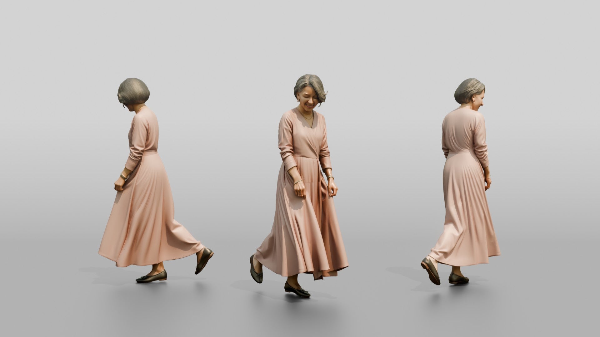 Elegant Woman in Flowing Pink Dress