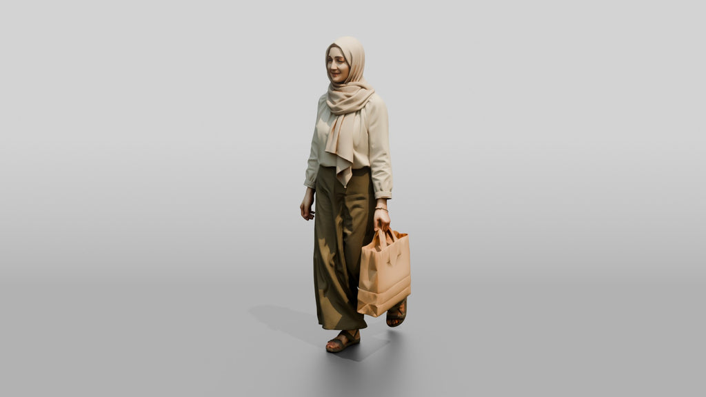 Slender Young Syrian Woman in Hijab with a Shopping Bag