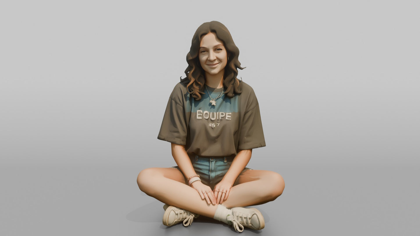 Teenage Girl Sitting Cross-Legged in Streetwear