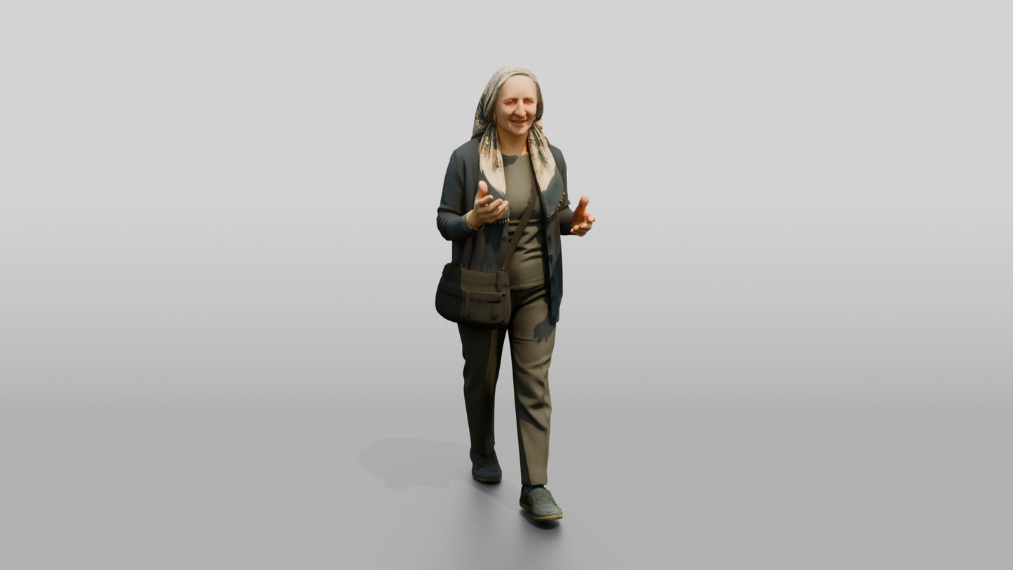 Elderly Woman Walking and Talking