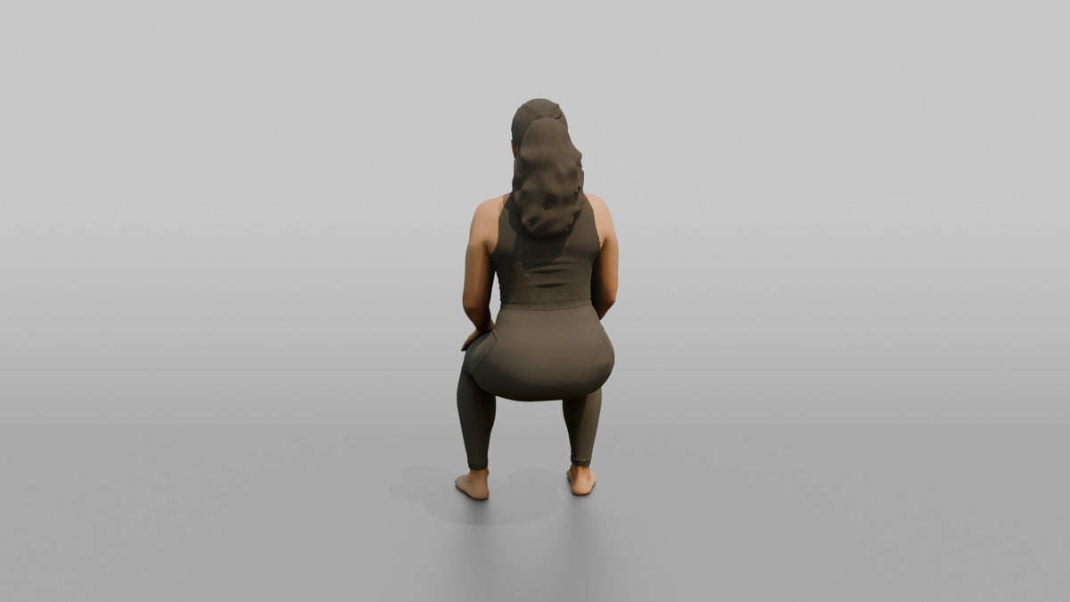 Bodyweight Athlete Woman Holding A Wall-sit Position - 3D character model, view 3