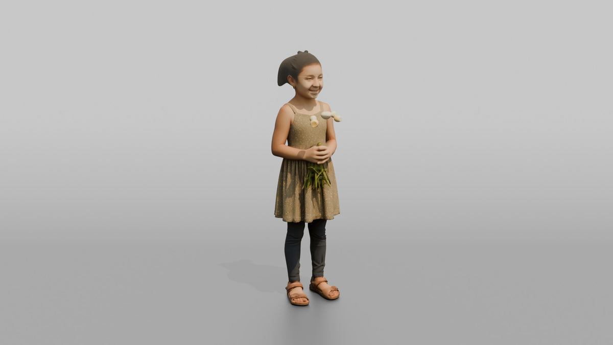 Daughter Holding A Handful Of Picked Flowers - 3D character model