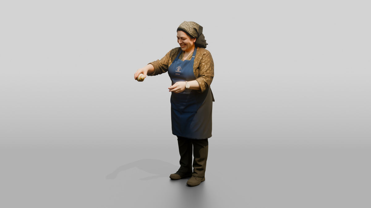 Cook Garnishing a Hummus Platter - 3D character model, view 4