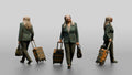 Elderly Black Woman in Green Blazer with Patterned Luggage