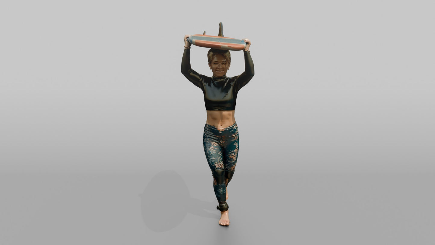 Surfer Carrying Her Board Overhead