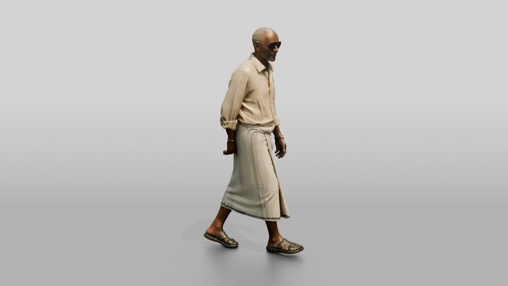 Elderly African Man Walking with Hands Clasped Behind His Back