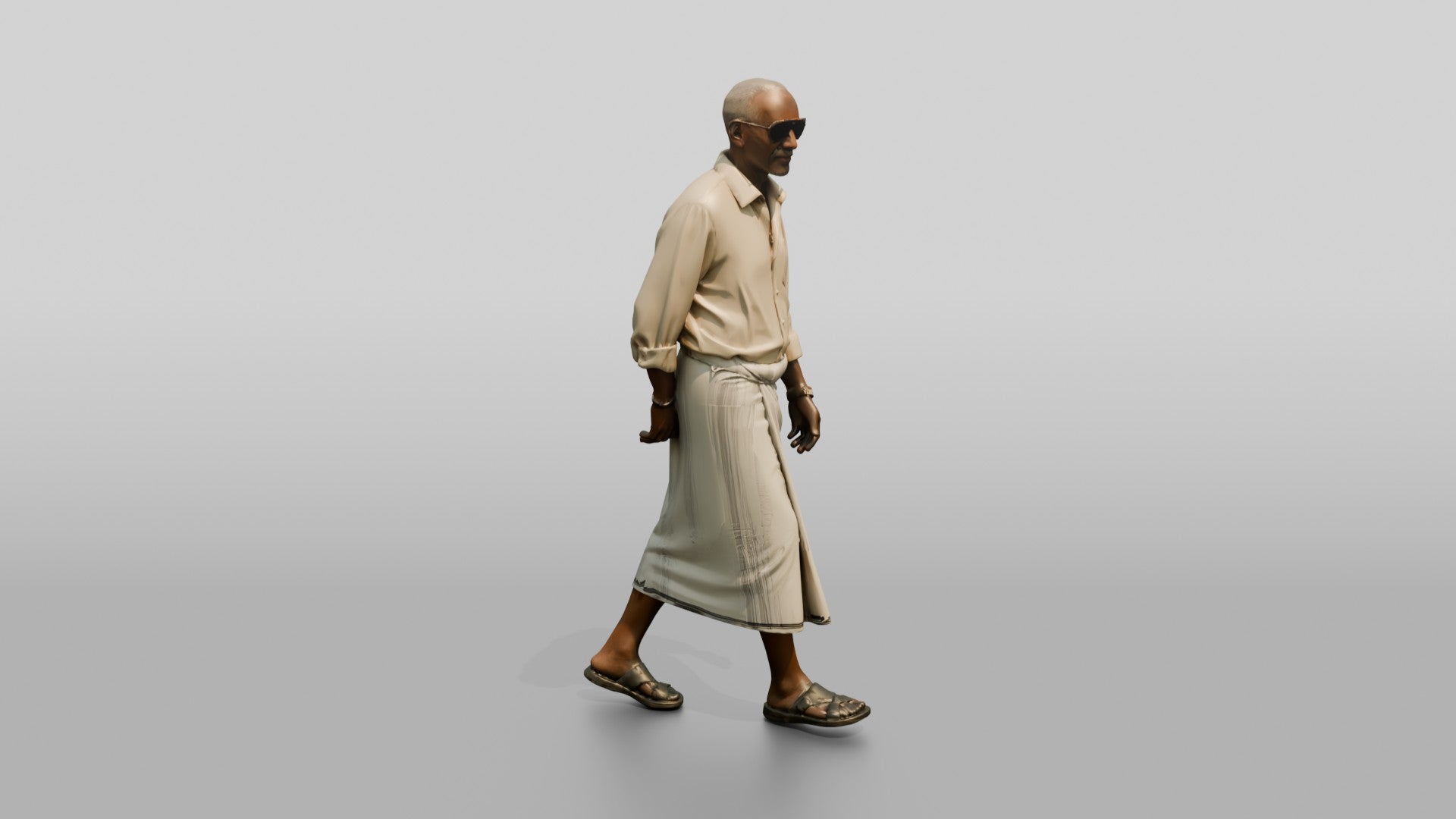 Elderly African Man Walking with Hands Clasped Behind His Back