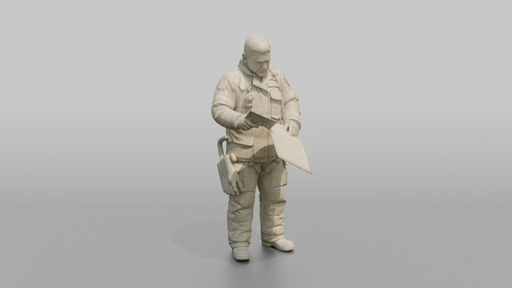 Firefighter Man Reviewing an Emergency Building Map