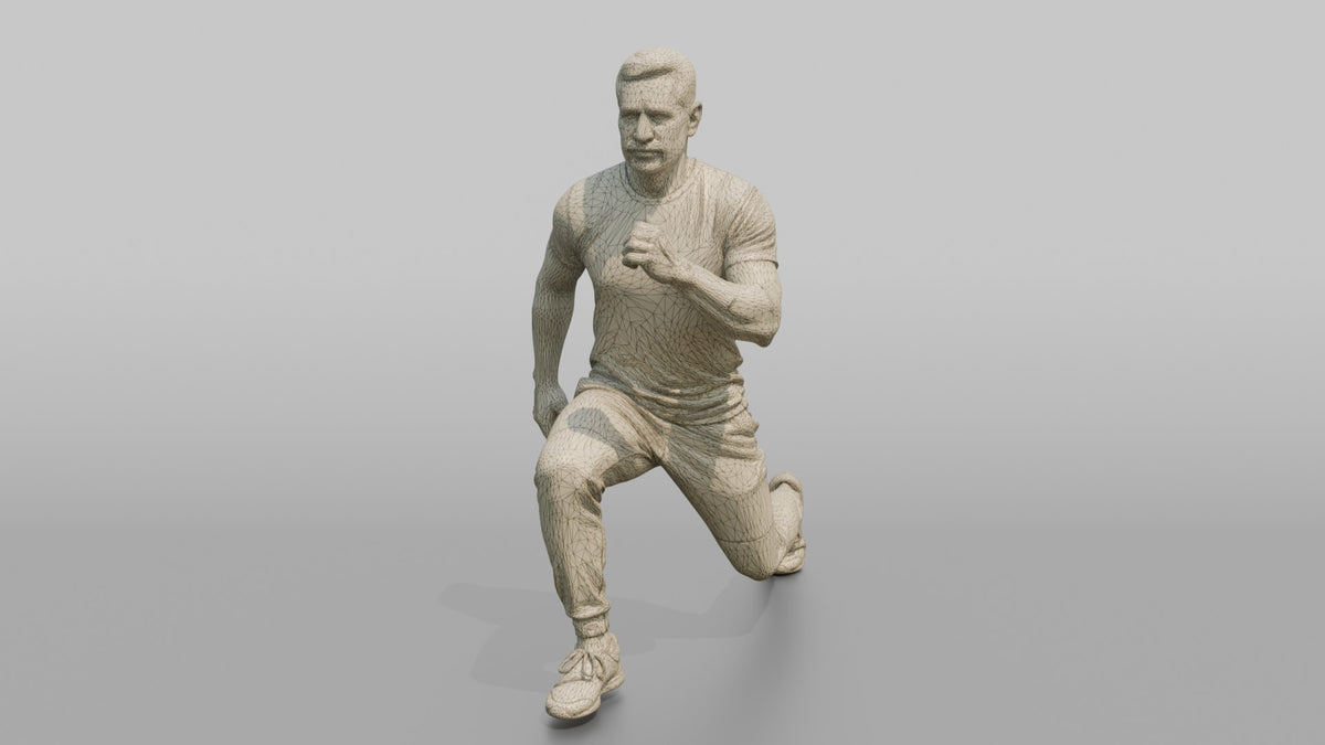 Bodyweight Athlete Man In A Deep Bodyweight Lunge - wireframe topology preview