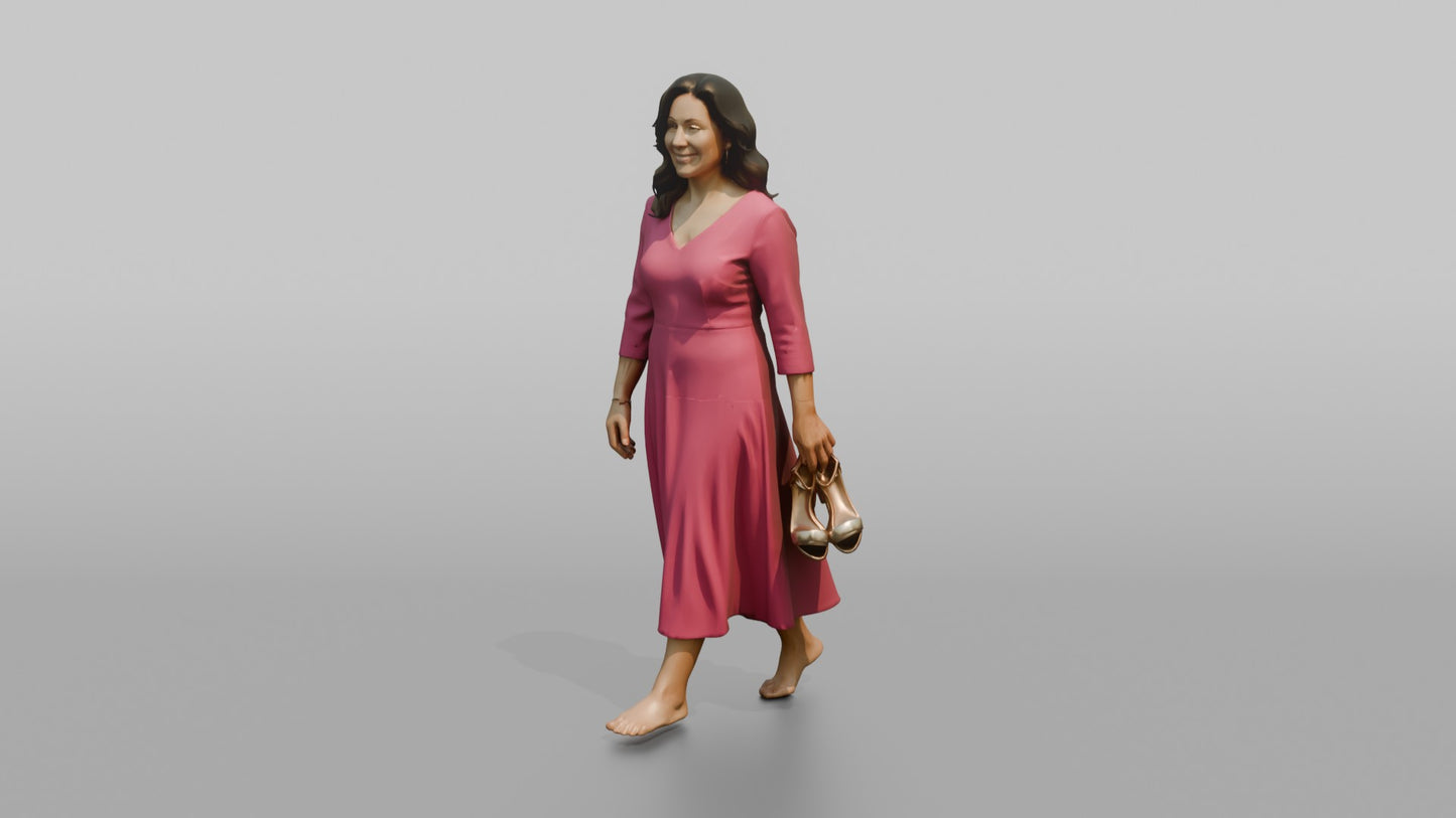 Wedding Guest Walking Barefoot, Holding Her Heels