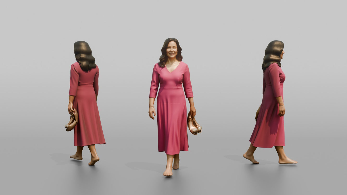 Wedding Guest Walking Barefoot, Holding Her Heels