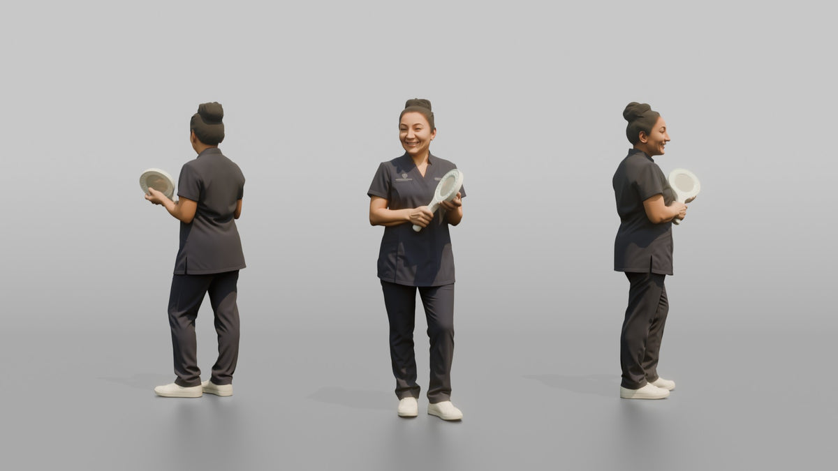 Esthetician Woman Holding A Magnifying Skincare Lamp - 3D character model, view 1