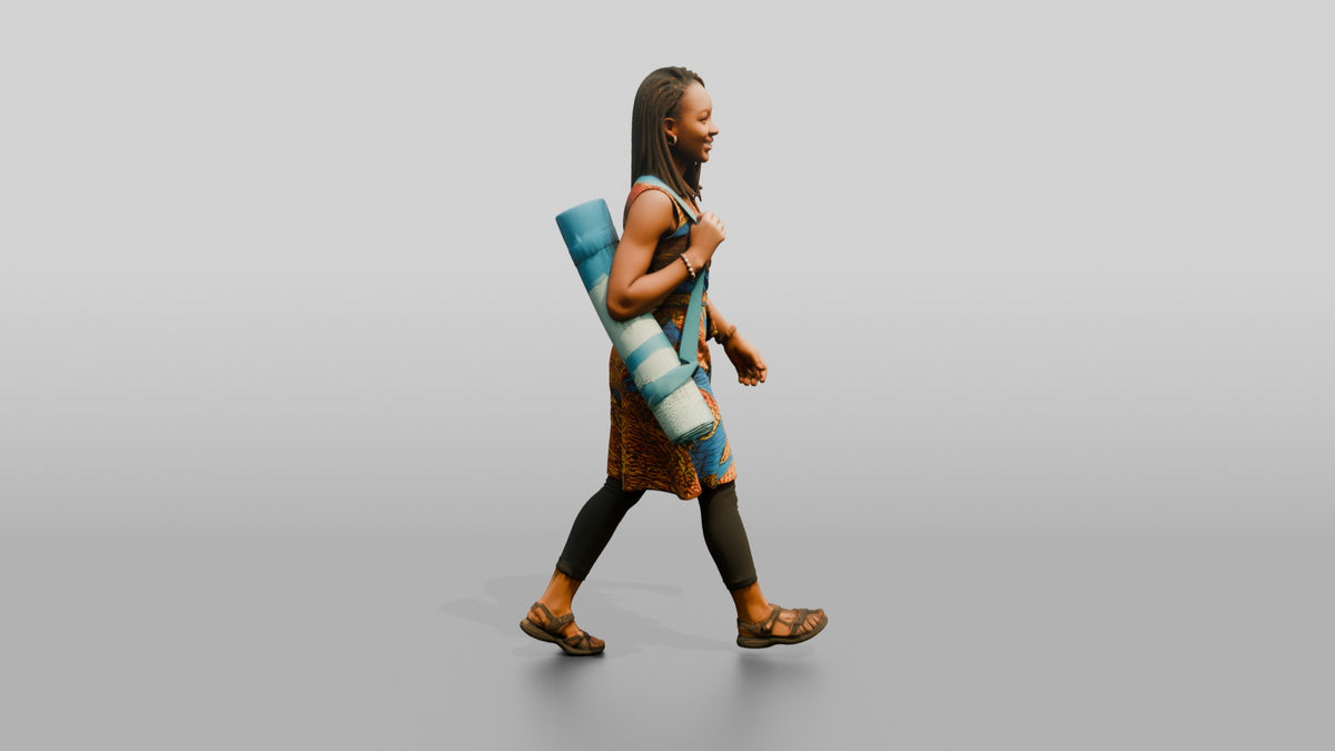 West African Female Walking - 3D character model, view 2