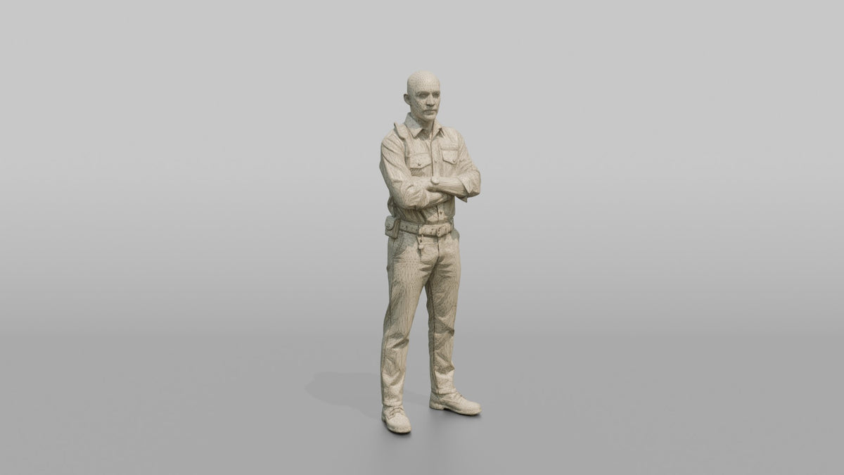 Door Staff Man Arms Crossed, Standing Guard Posture - wireframe topology preview