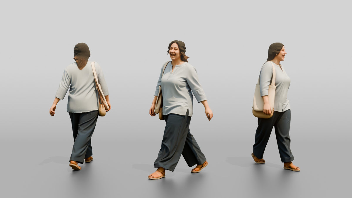 Plus-Size Young Egyptian Woman Laughing on a Shopping Street - 3D character model