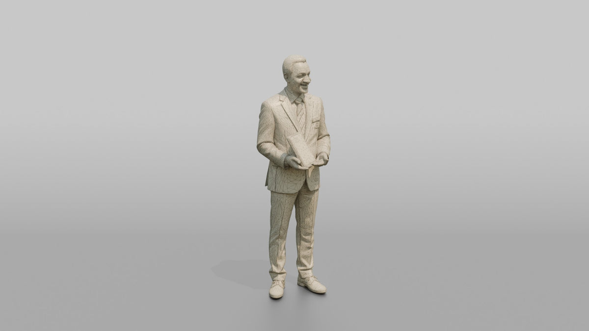 Concierge Woman Holding A Tablet With A City Guide Open - wireframe topology preview
