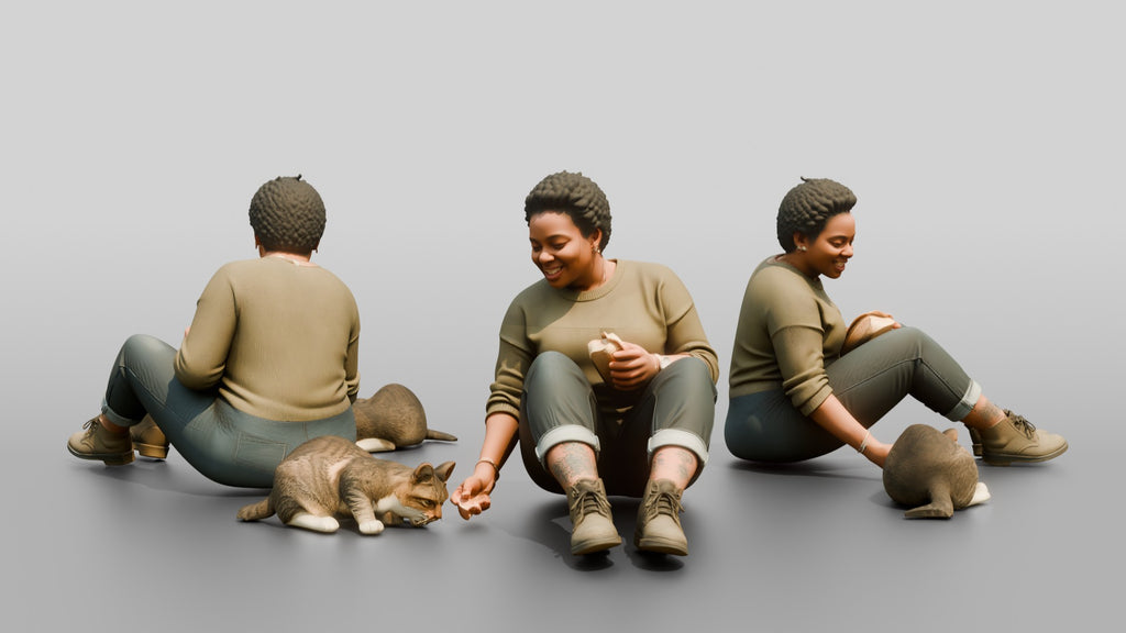 Homeless Woman Sharing Bread with a Stray Cat