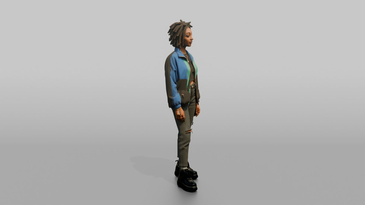 Patron Woman Wearing Platform Boots And A Bold Color-block Jacket - 3D character model, view 2